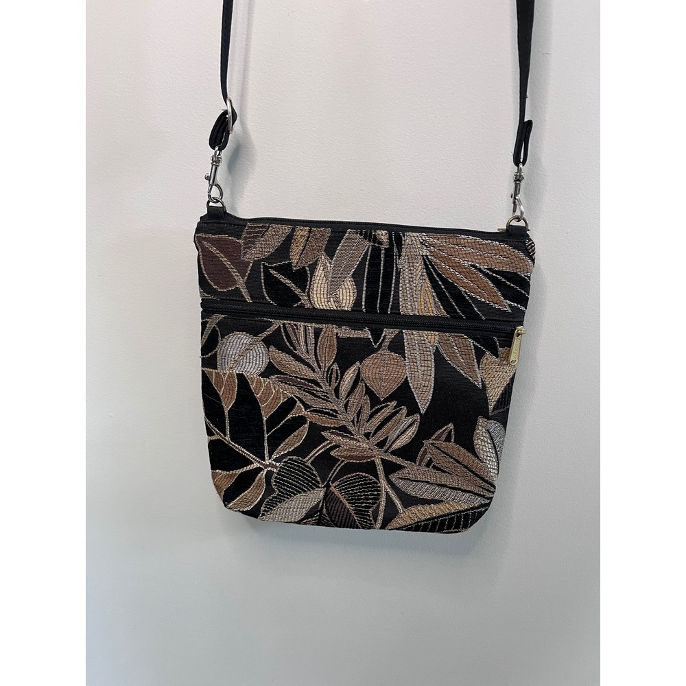 Danny K Beverly Hills Tapestry Metallic Leaf Crossbody Bag Handmade USA Black
